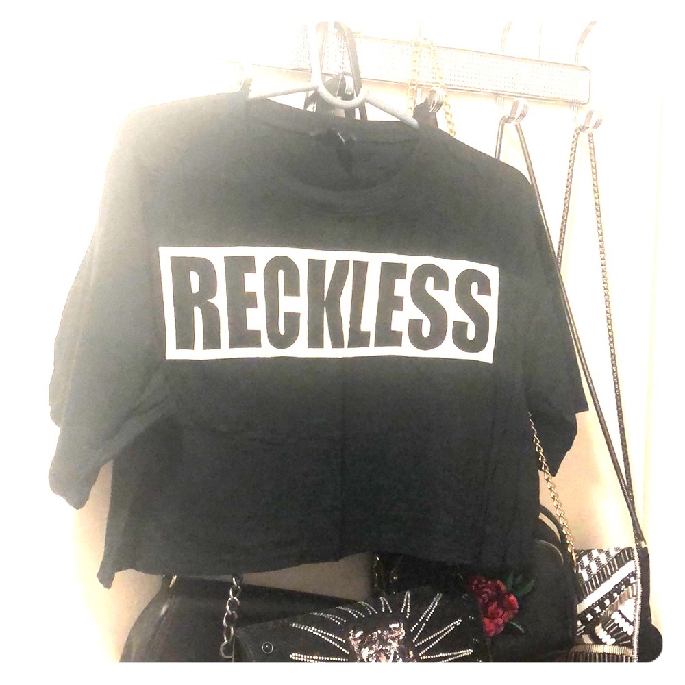 Black Print “Reckless” Crop Top